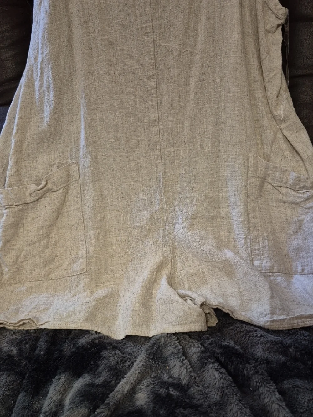 Shinestar Neutral Beige Linen Top with Black Label